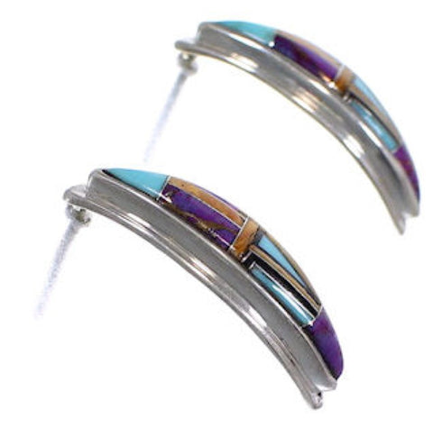 Turquoise Multicolor Inlay Sterling Silver Post Earrings RS32355